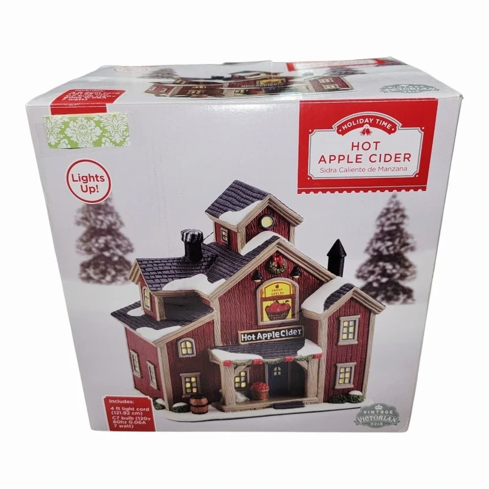Holiday Time Hot Apple Cider Christmas Village 2018 Light Up Building w Box